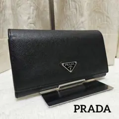 ✨美品✨プラダ　長財布　二つ折り　サフィアーノ　ブラック　三角ロゴ