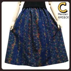 C２６♦小紋　枝垂れ花　洗える着物♦着物リメイク ギャザースカート　ハンドメイド