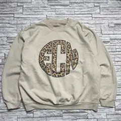 k*.様 USA古着 スウェット 企業ロゴ レオパード柄 ベージュ ビッグロゴ