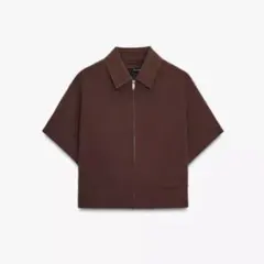 【新品タグ付き】ZARA 半袖 襟付きクロップドジャケット　ブラウン S