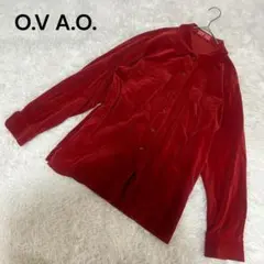 赤ベロアシャツ 綿100% ジャケット風 OV AO ベロア素材 長袖 レトロ