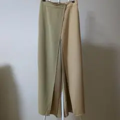 バイカラーパンツ　ラップパンツ　ワイドパンツ　異素材パンツ　異素材ラップパンツ