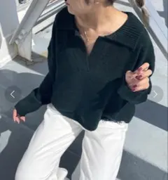 SHAGGIE 襟付きオーバークロップニット　春　冬　襟　　　グリーン　緑　襟