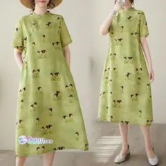 体型カバー 半袖 ロングワンピース I 着痩せ＆ゆったり プリント 大人気