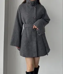 NICE CLAUP 大きな衿ロングコート チャコール Mサイズ 新品未使用 