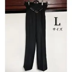 《美品》黒 ブラック L ピンタック パンツ ゴールド 金具 ベルト付き