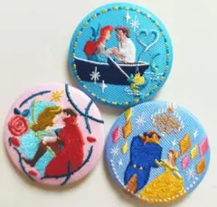 ディズニー　Disney　プリンセス　刺繍　缶バッジ　バッジ　セット