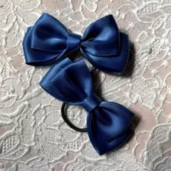 ライトネイビー リボンヘアゴム 2個セット