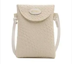 ショルダーバッグ レディース スマホポシェット 韓国風 編み込み アイボリー