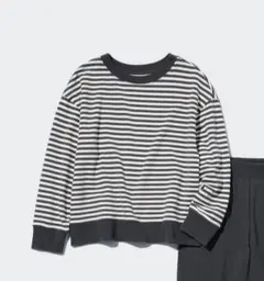 ユニクロ ☆ ウルトラストレッチセット ボーダー トップスのみ ダークグレーXL