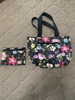 レスポートサック ハワイ限定 ブラック 花柄 ボストンバッグ 2way