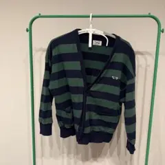 緑と紺のストライプ Vネックカーディガン