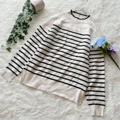 グローバルワーク ꕤ ボーダー 総柄 ニット プルオーバー 長袖 M 白×黒