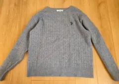 U.S. POLO ASSN. ブルーケーブルニットセーターM　ワンポイントロゴ