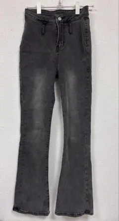 韓国系 y2k ハイウエスト スリム ストレッチ フレアデニム 黒