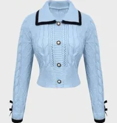 shein コントラストトリム ボタンフロント ケーブルニット カーディガン