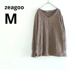 リブニット 長袖トップス M ブラウン Vネック レディース ヴィンテージ古着