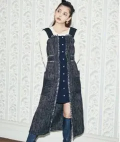 REDYAZELツイード配色ノースリーブジャンスカ　ネイビーS