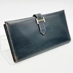 【E刻印】HERMES エルメス ベアン　クラシック　財布　長財布　青　紺のサムネイル