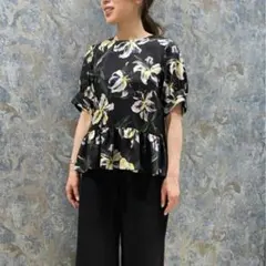 美品】グレースクラス/カサブランカプリント/ドレス/36サイズ/ブラック 