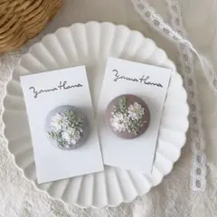 リボン刺繍　ヘアゴム　ブローチ　ハンドメイド