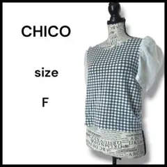 美品　CHICO ブラウス チェック ホワイト フリー シアー袖 トレンド