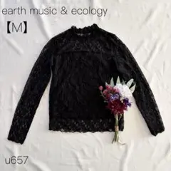 アースミュージックアンドエコロジー　総レースカットソー　長袖　ブラック【M】