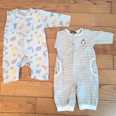 美品　クレードスコープ等　恐竜柄とペンギンのロンパースセット　70センチ