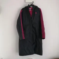 adidas フード付きダウンコート Lサイズ ブラック/ピンク