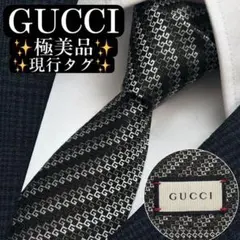 現行タグ✨極美品✨GUCCI ネクタイ　GG柄　ジャガード　ブラック【F】