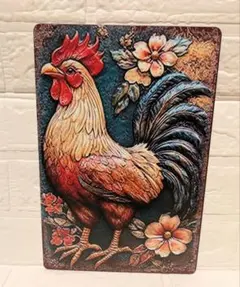 ❤️アンティーク調✨ CHICKEN 鶏のアートパネル ✨木製フレーム
