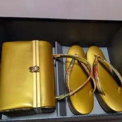 金色 花柄草履23.5cmとバッグセット