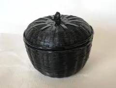 竹篭 蓋付 黒塗り 小物入れ 11cm ボンボン入れ
