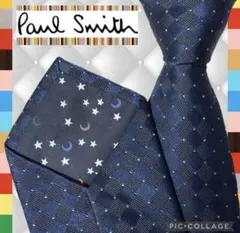 現行　ポールスミス　ネクタイ ネイビー チェック マルチカラードット　星 月裏地