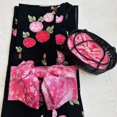 和装バック着物バック琉球紅型・琉球柄・葵の柄（黒）入学卒業結婚