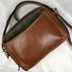 美品 ロエベ レザー ショルダーバッグ アナグラム ファスナー ブラウン