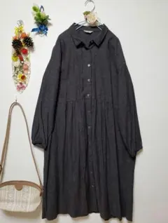 used☆サマンサモスモス【チャコール】ウエスト切替ギャザーワンピース