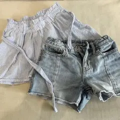 H&M デニムパンツ　ストライプショートパンツ　(5-6)