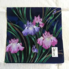藍染 大判ハンカチ 花柄 花菖蒲
