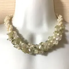 シルバー留め具、淡水パールとガーデンクォーツの4連ネックレス