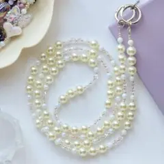 ハンドメイド スマホストラップ　綺麗なパールビーズ