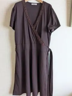ブラウン ラップスタイル ワンピース 半袖