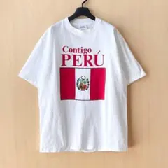 90s USA製古着　ヴィンテージ　Tシャツ　ペルー国旗　南米　ビッグプリント