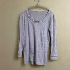 薄紫 長袖 Tシャツ 二重ネックライン　シンプル　無地　美品