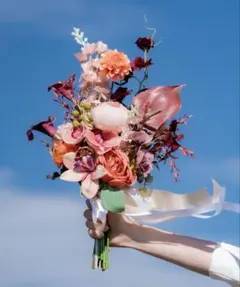 アーティフィシャルフラワー　ピンク　ボルドー　オレンジ　造花　ウエディングブーケ
