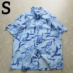 マジュン　MAJUN　かりゆしウェア　ブルー　S　アロハ　半袖　ボタンダウンのサムネイル
