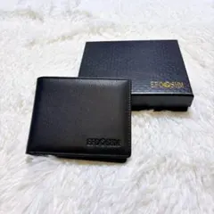 二つ折り財布 メンズ ブラック 牛革 レザー コンパクト 大容量 小銭入れなし