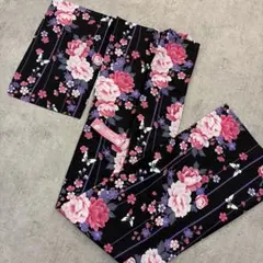 新品✨タグ付き 浴衣 単品 黒地 花柄 紫 レディース フリーサイズ