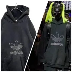 【良フェード・ビッグサイズ‼️】adidas 90s USA製パーカー 黒白 古着