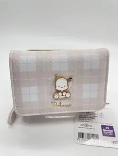 新品 未使用　サンリオ　ポチャッコ 三つ折り財布 チェック柄　ベージュ　現品限りのサムネイル
